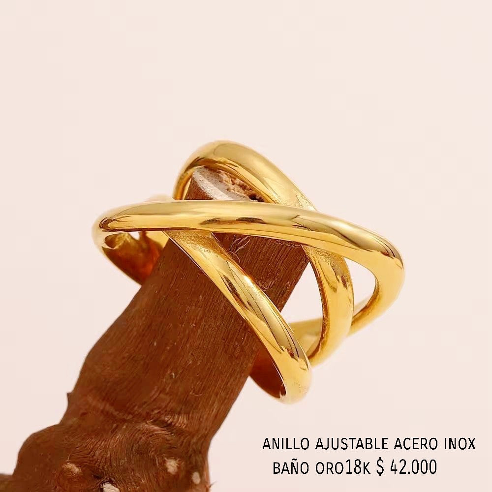 Anillo ajustable acero inox baño oro18k