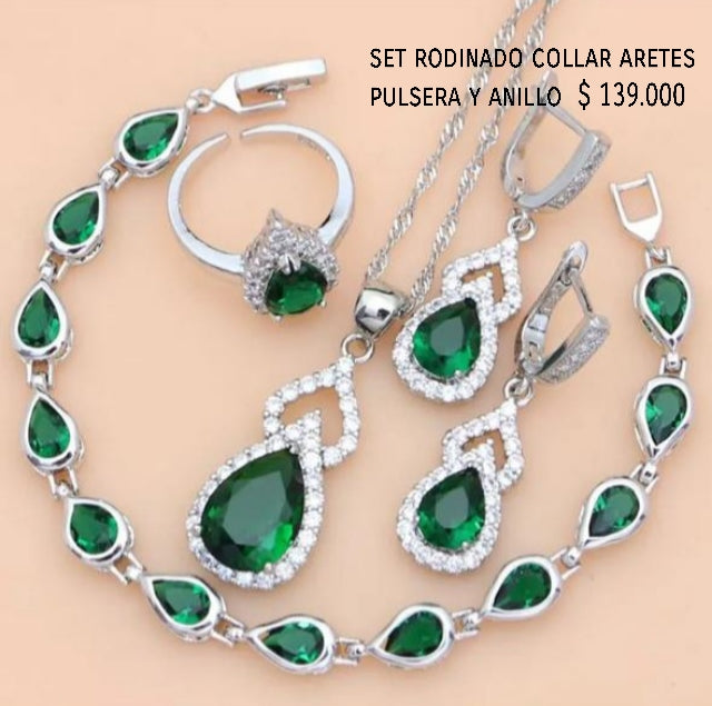 Set rodinado collar aretes pulsera y anillo