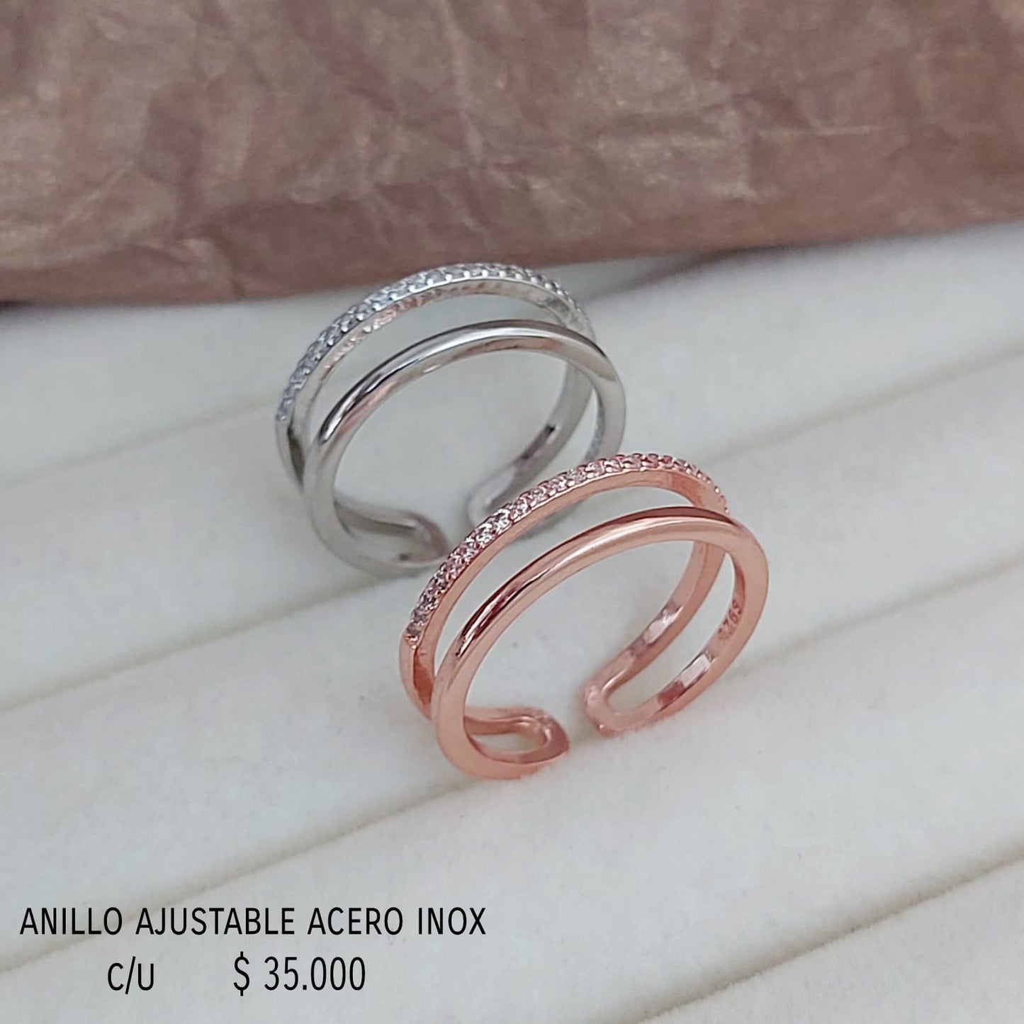 Anillo ajustable acero inox plateado
