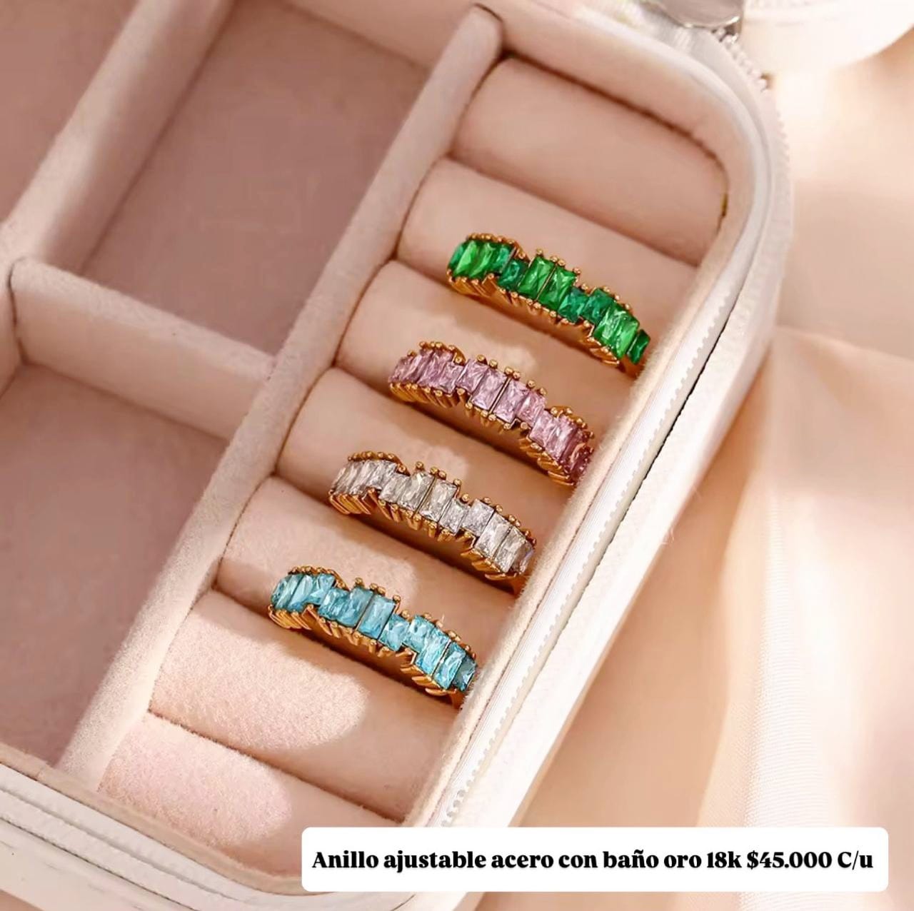 Anillo ajustable acero inox baño oro18k