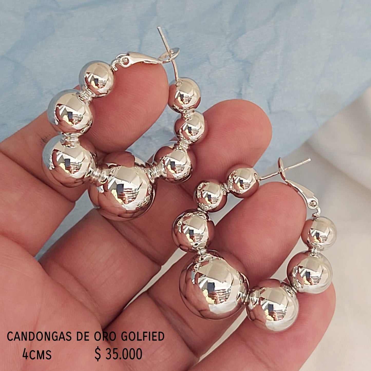 Candongas de oro golfield rodinado 4cms
