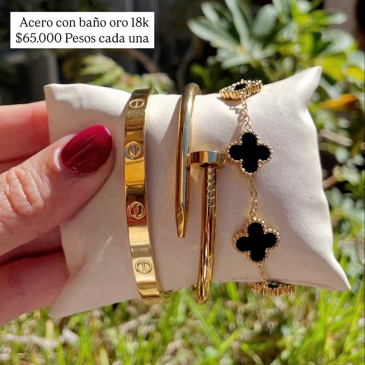 Pulsera acero inox baño oro18k