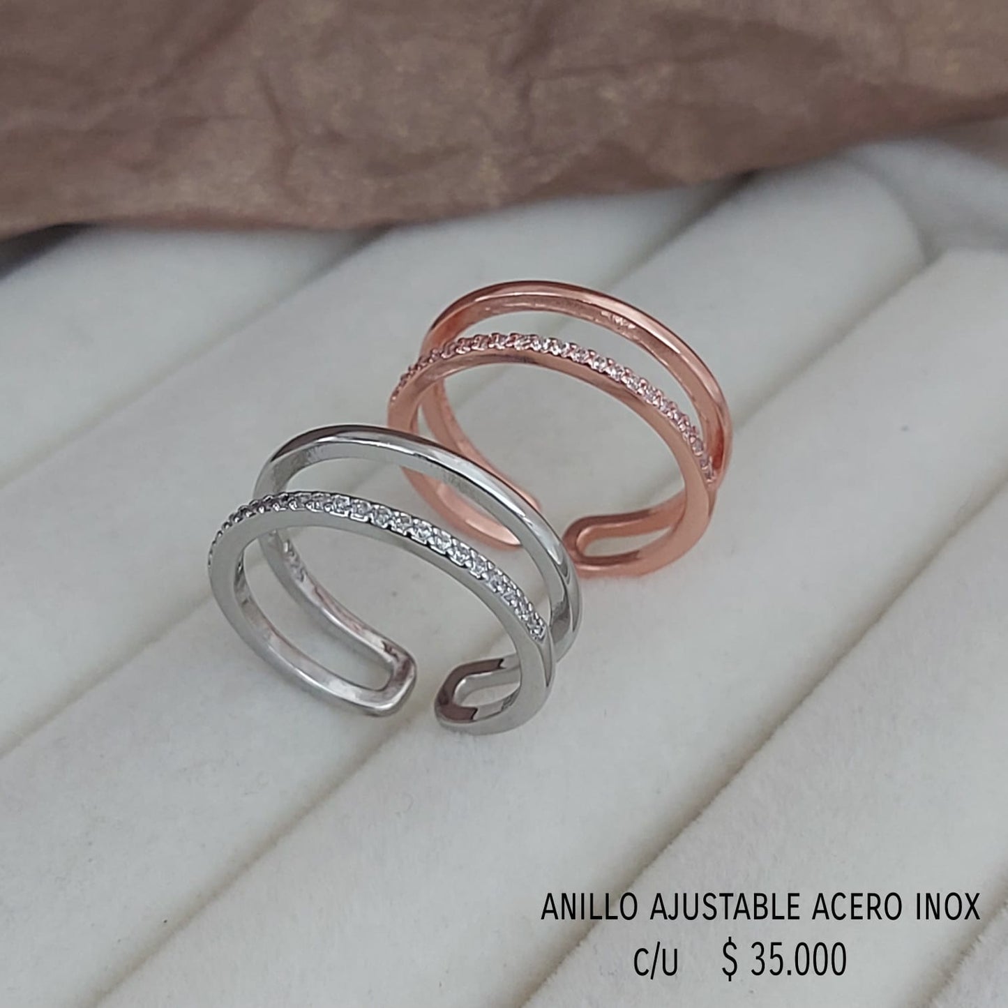Anillo ajustable acero inox plateado