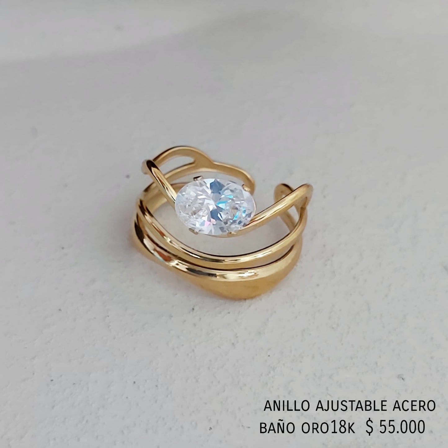 Anillo ajustable acero inox baño oro18k