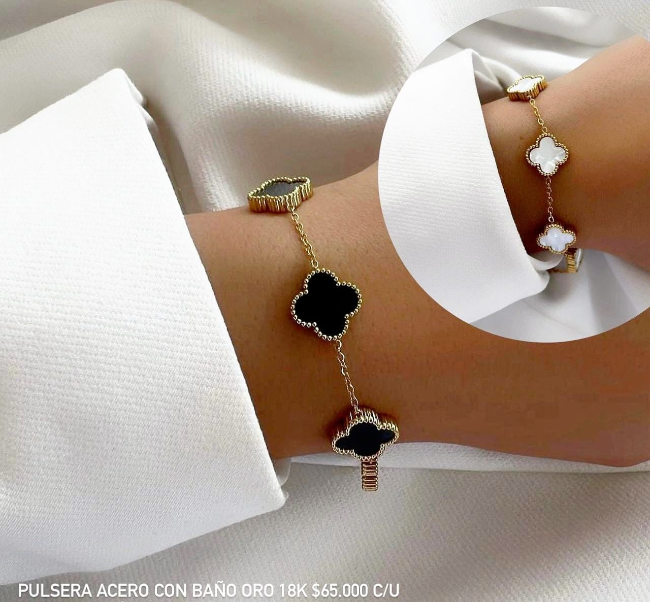 Pulsera acero inox baño oro18k