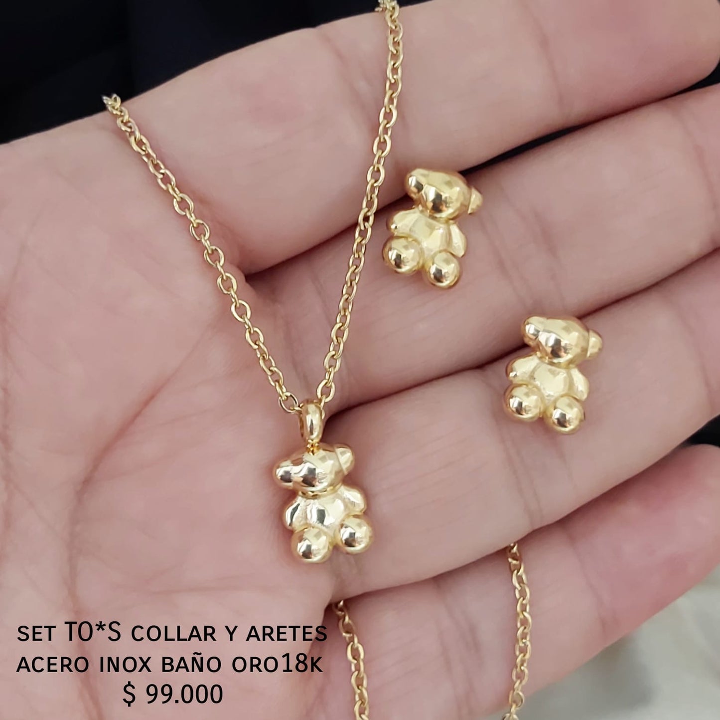 Set TO*S collar y aretes acero inox baño oro 18k