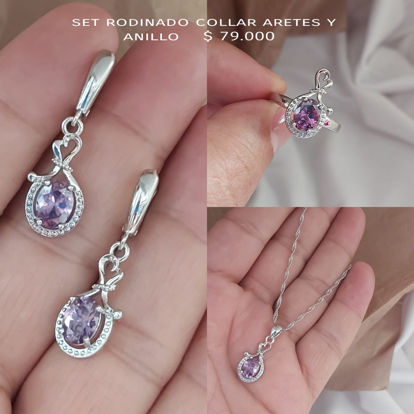 Set rodinado collar aretes y anillo