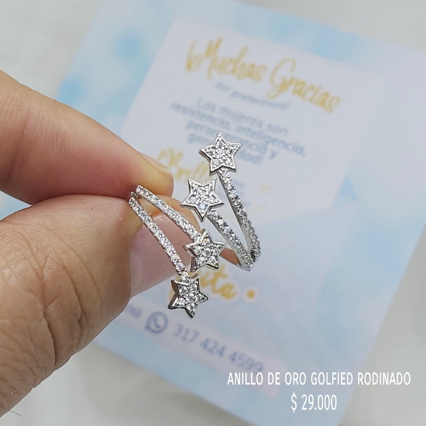 Anillo ajustable de oro golfield rodinado