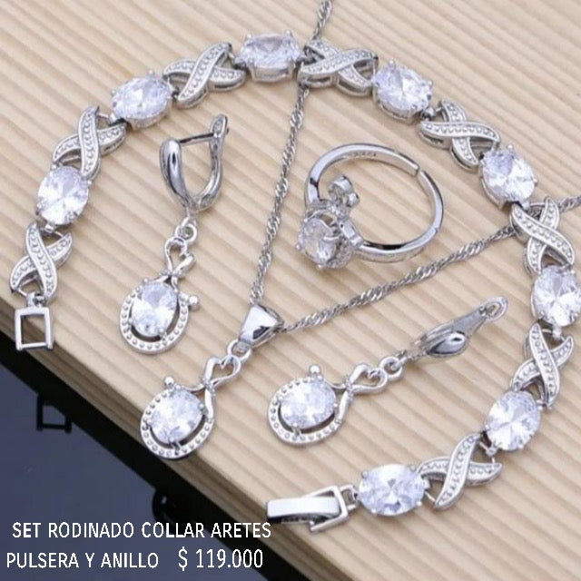 Set rodinado collar aretes pulsera y anillo