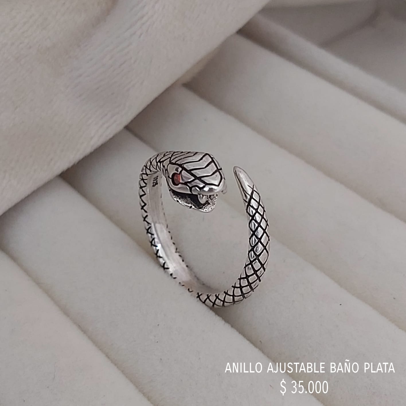 Anillo ajustable con baño plata