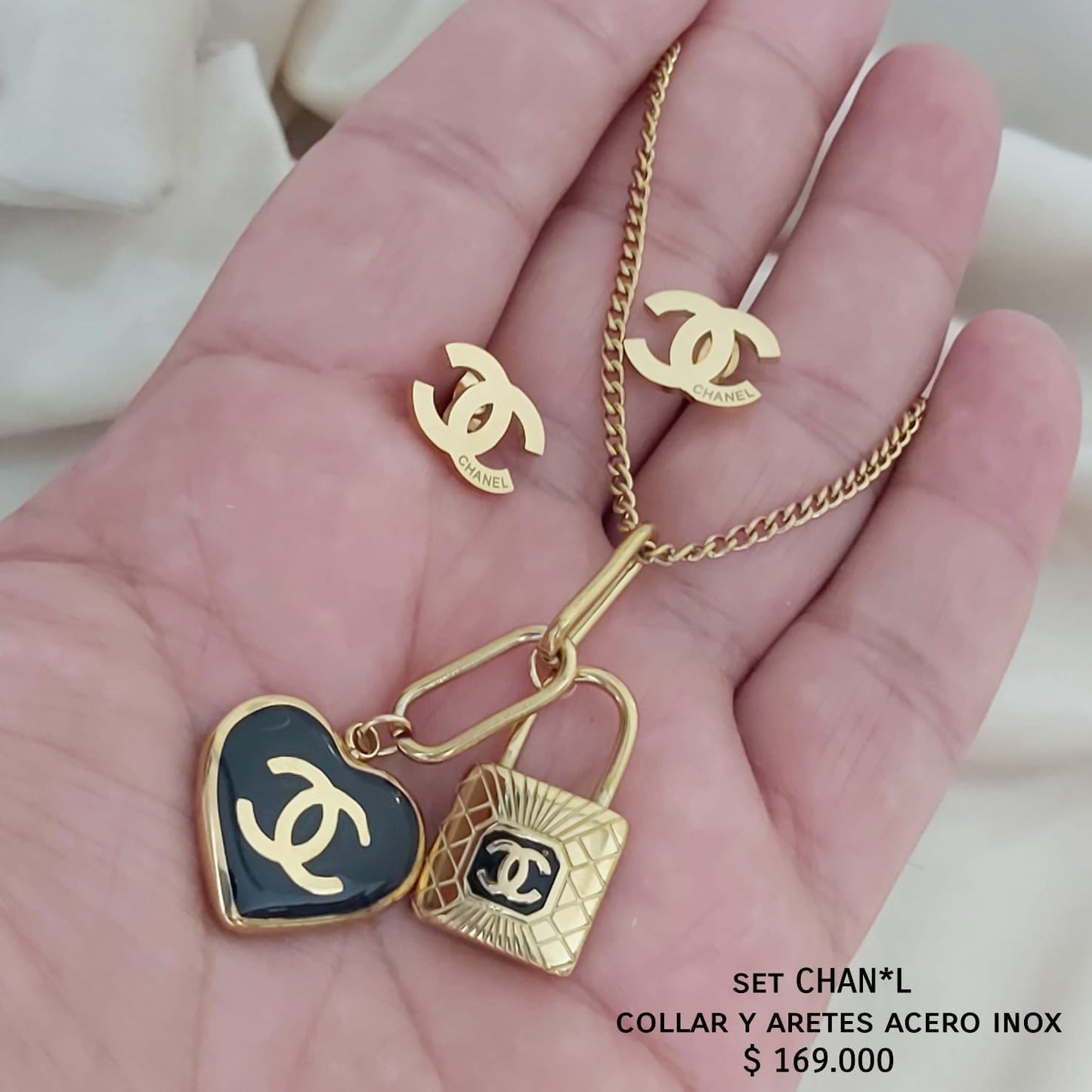 Set CHAN*L acero inox baño oro18k