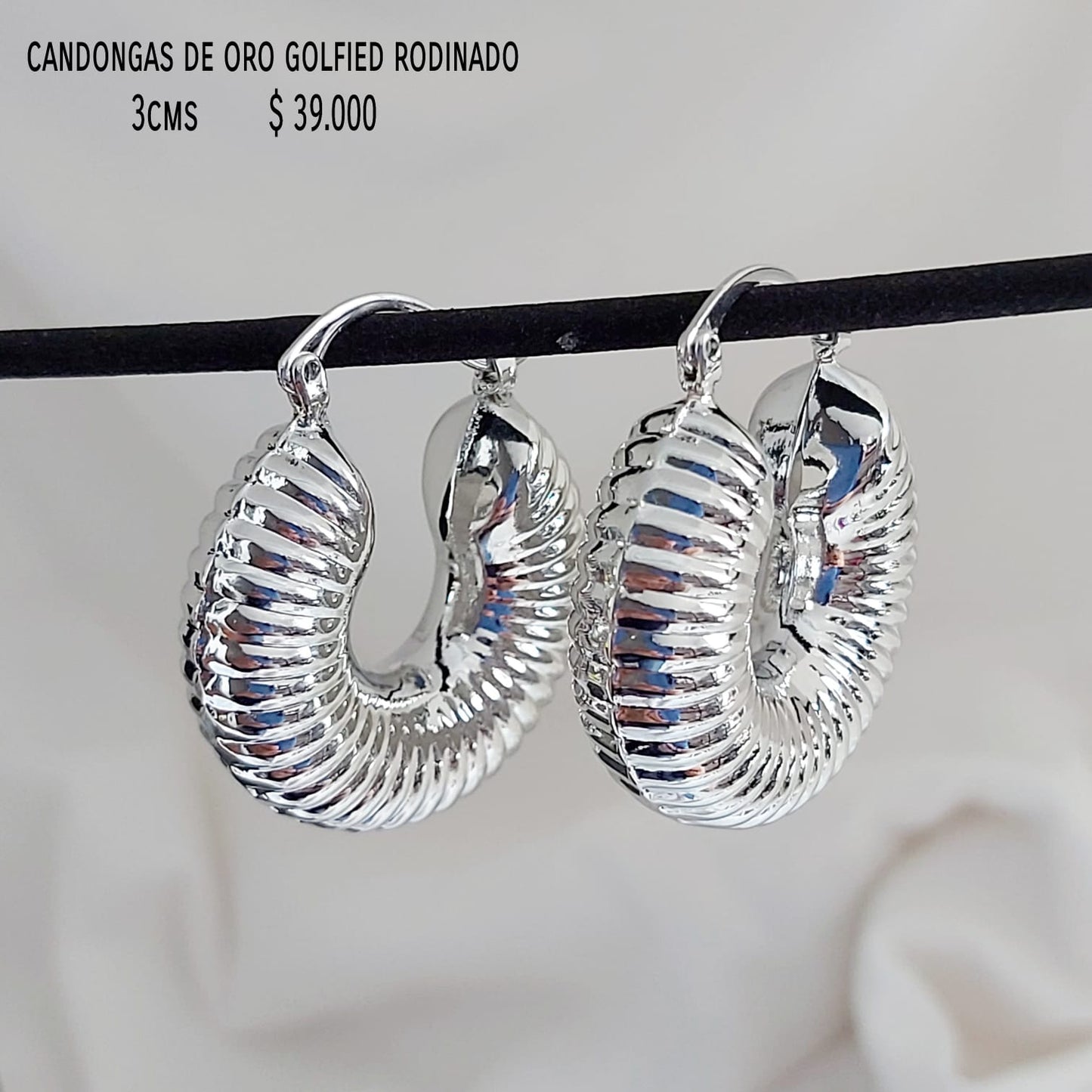 Candongas de oro golfield rodinado 3cms