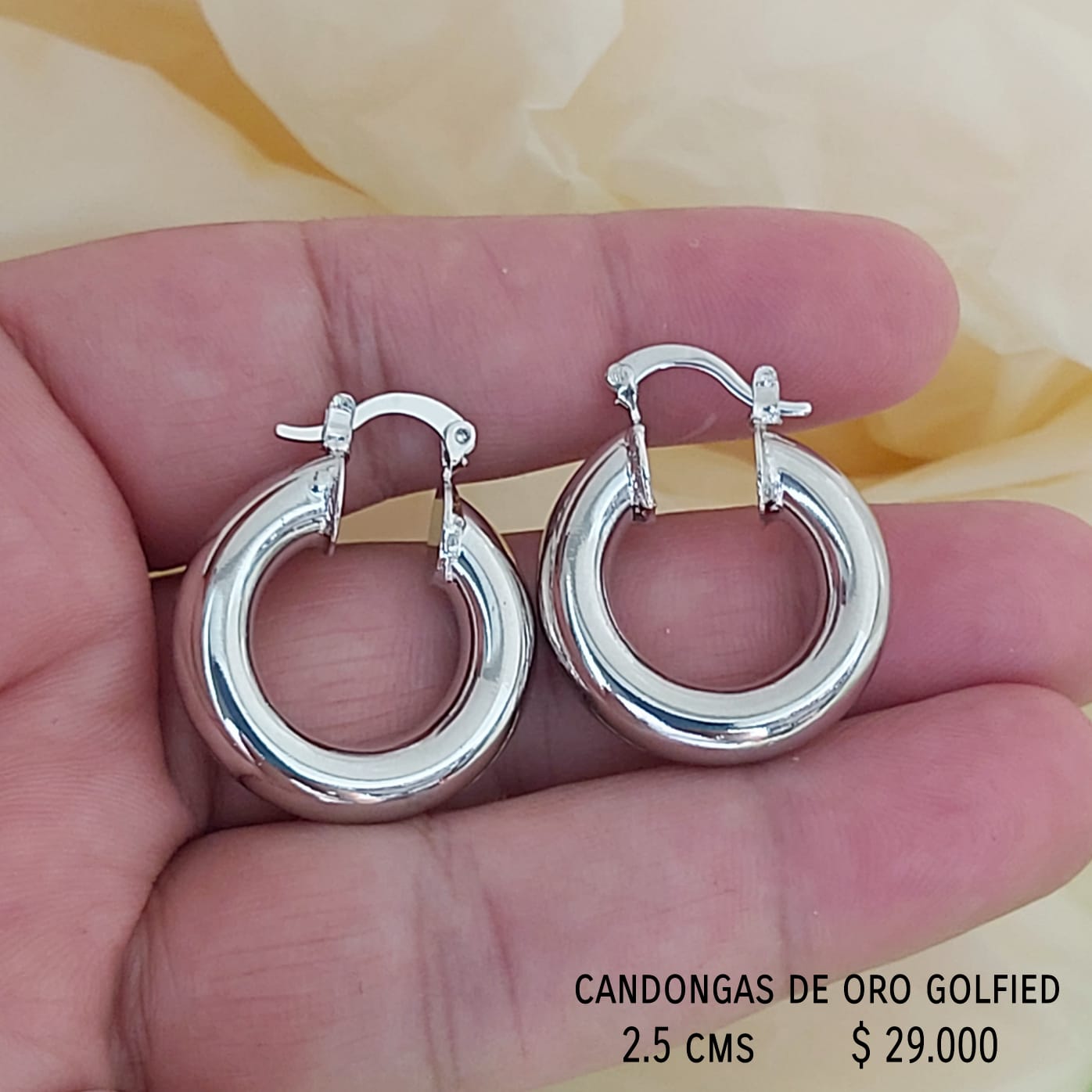 Candongas de oro golfield rodinado 2.5cms