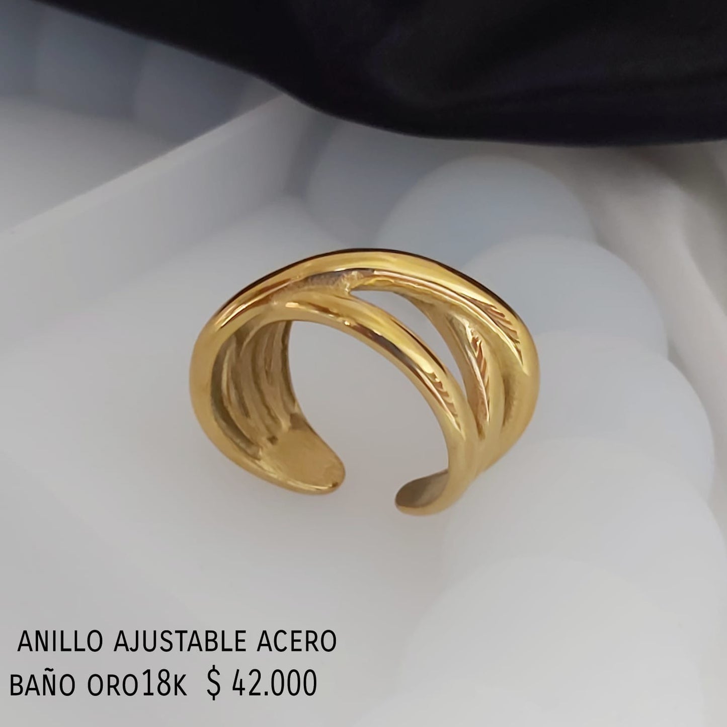 Anillo ajustable acero inox baño oro18k
