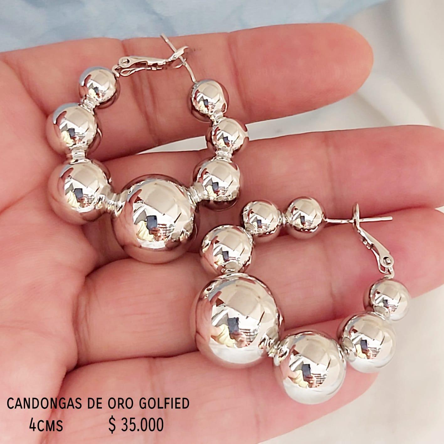 Candongas de oro golfield rodinado 4cms