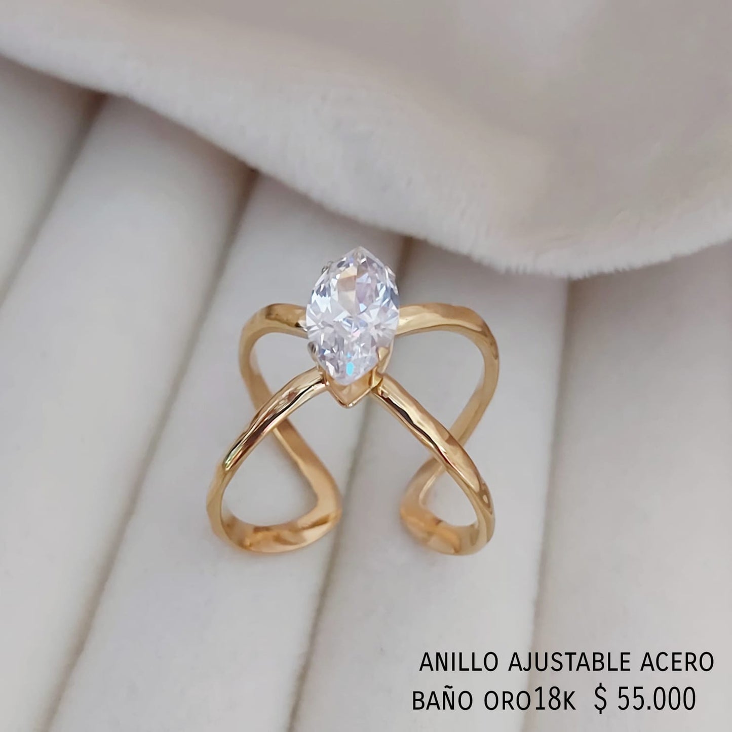 Anillo ajustable acero inox baño oro18k