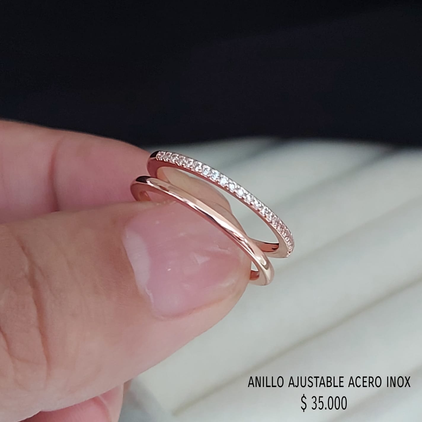 Anillo ajustable acero inox oro rosa