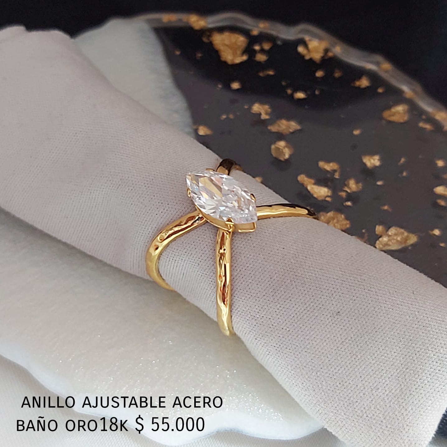 Anillo ajustable acero inox baño oro18k