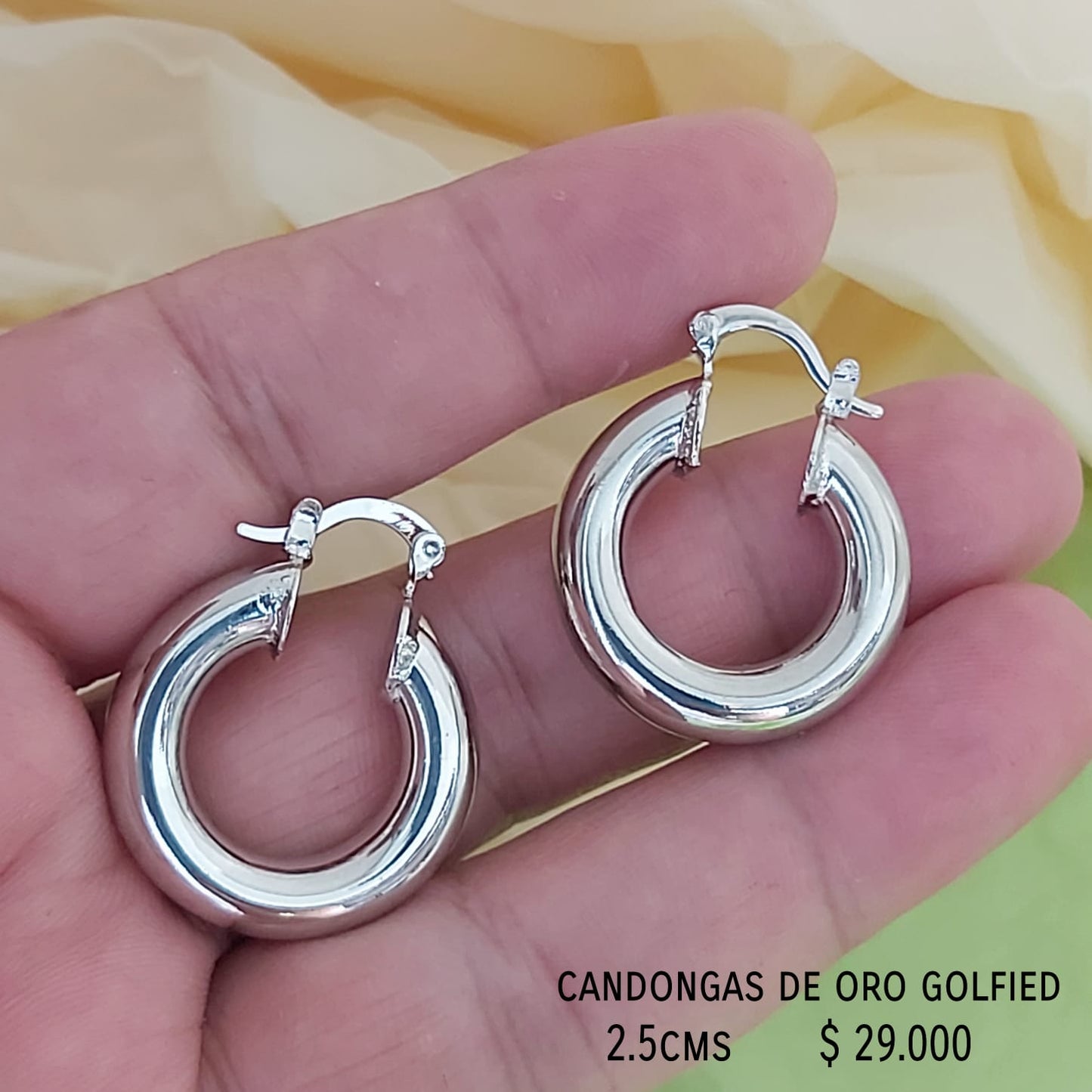Candongas de oro golfield rodinado 2.5cms