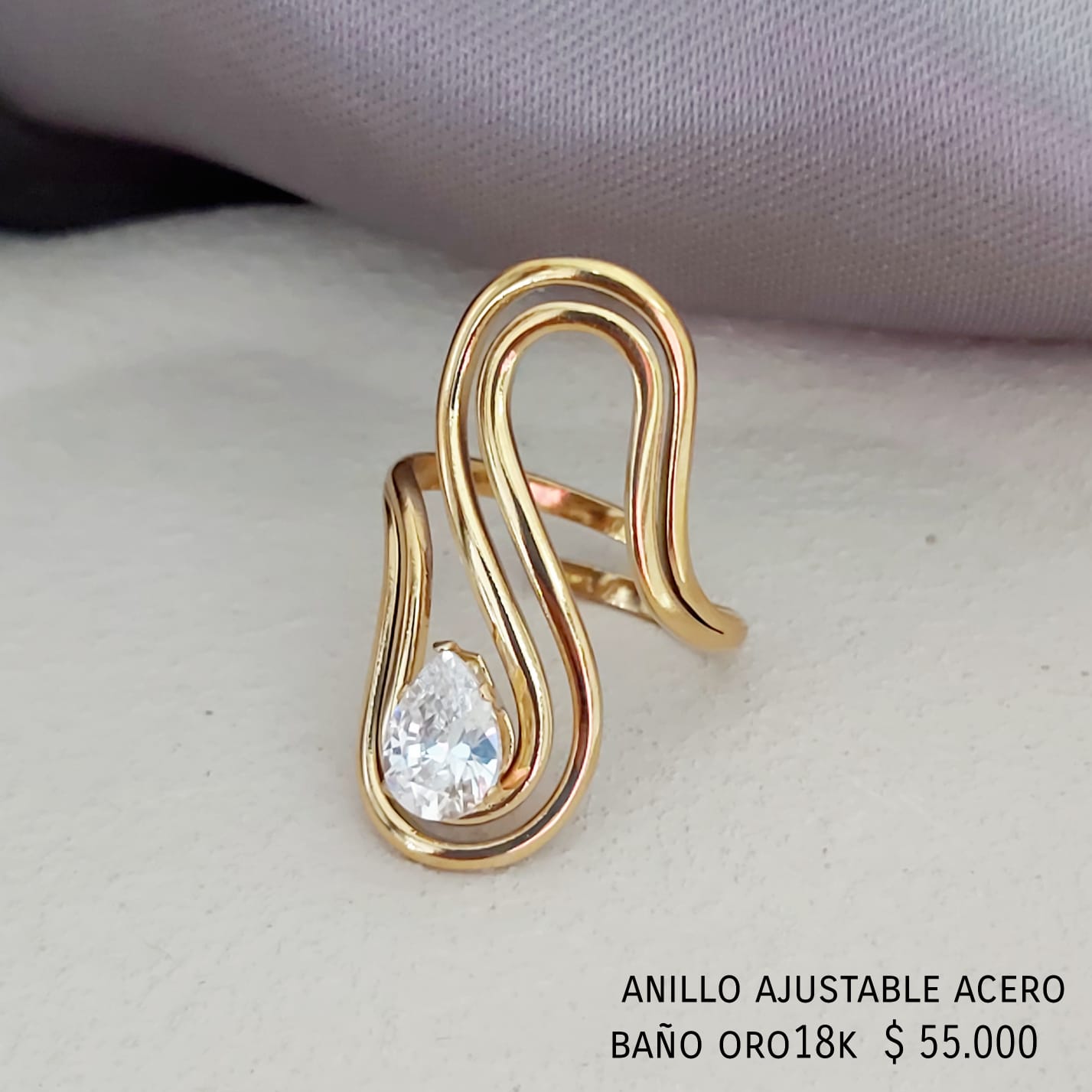 Anillo ajustable acero inox baño oro 18k