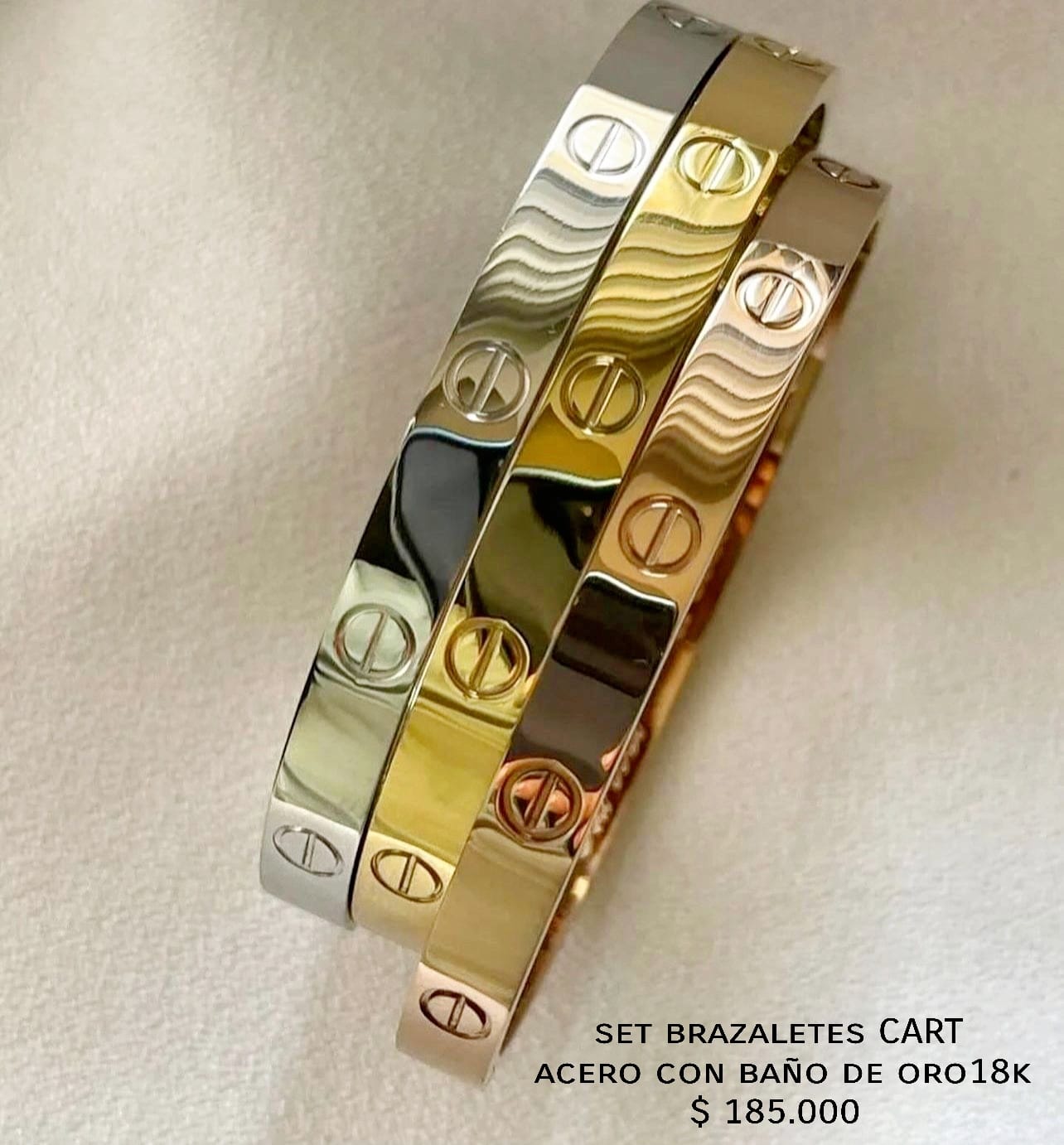 Brazaletes CART acero con baño de oro18k