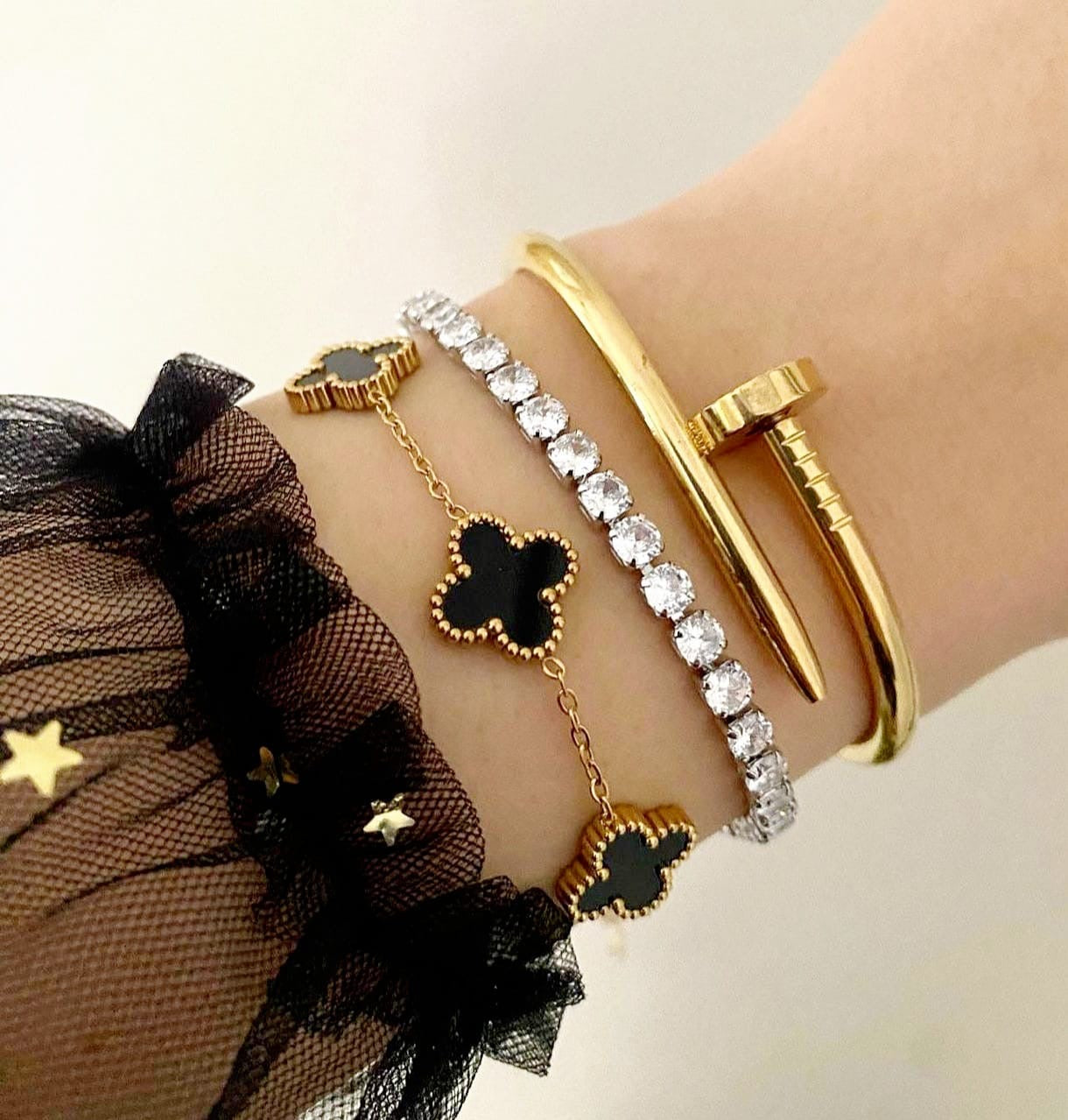 Pulsera acero inox baño oro18k