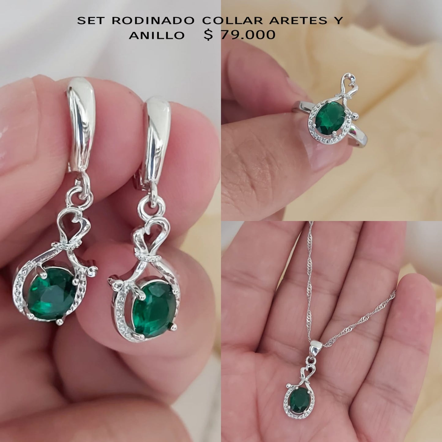 Set rodinado collar aretes y anillo