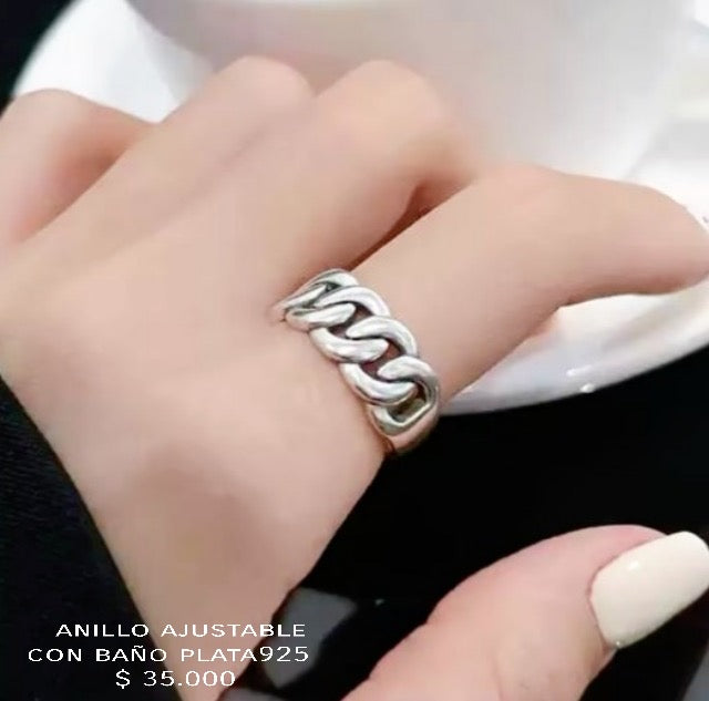 Anillo ajustable con baño plata925