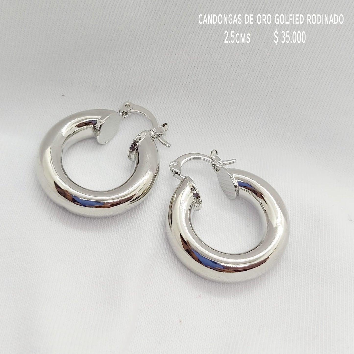 Candongas de oro golfield rodinado 2.5cms