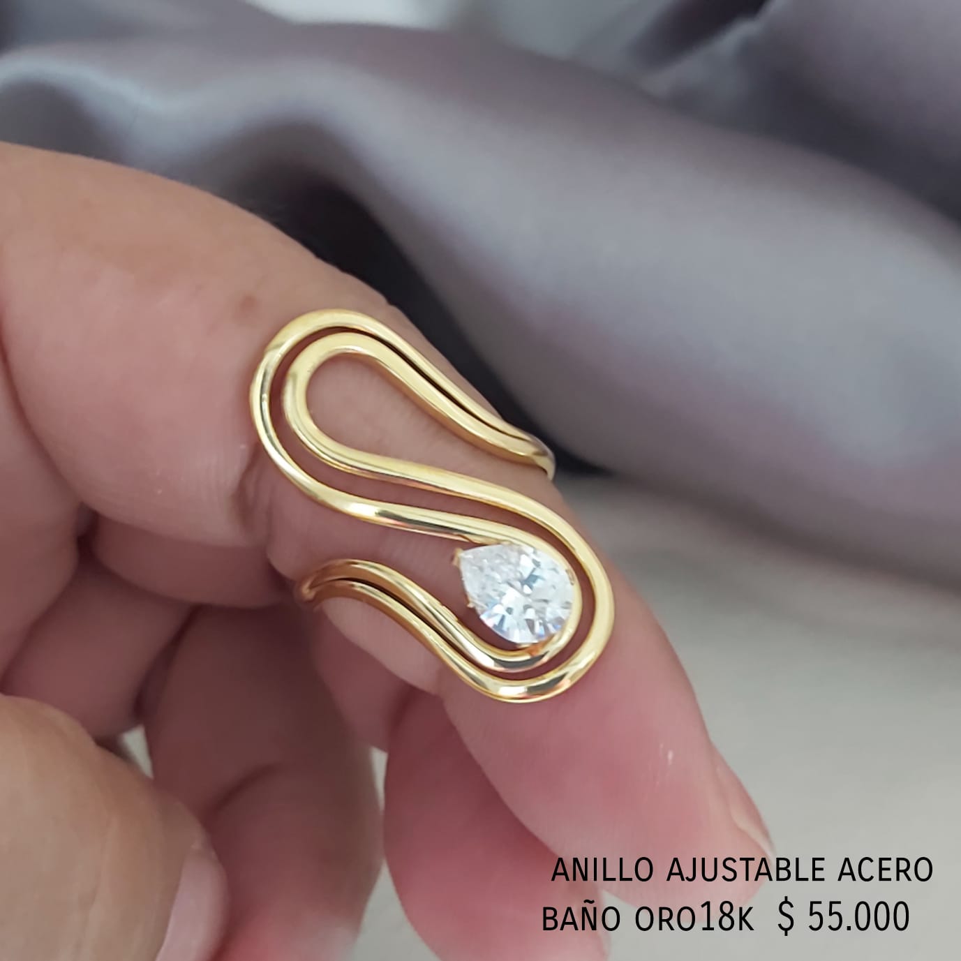 Anillo ajustable acero inox baño oro 18k