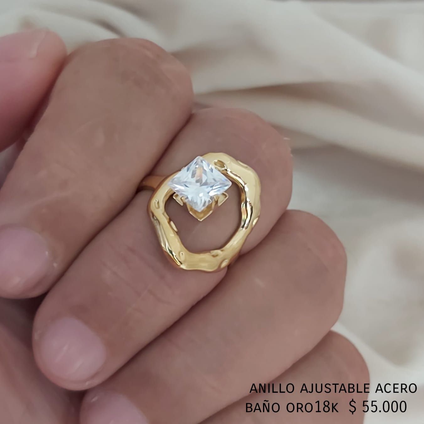 Anillo ajustable acero inox baño oro18k
