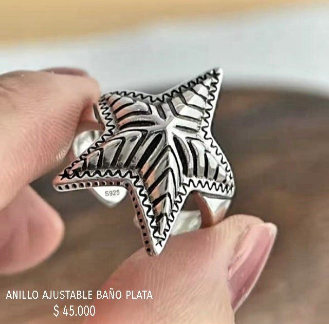 Anillo ajustable con baño plata