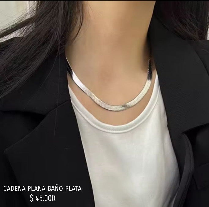 Cadena plana baño plata