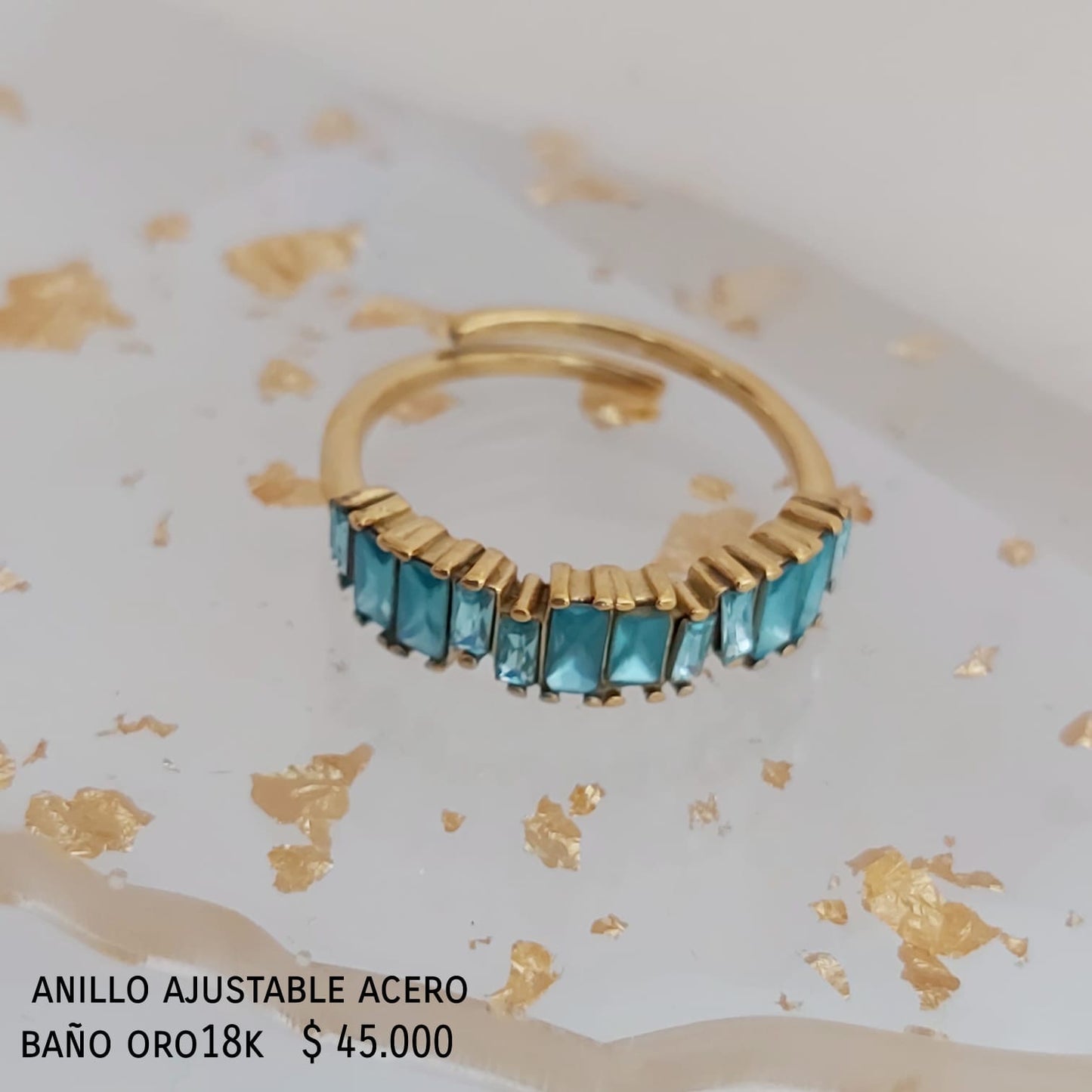 Anillo ajustable acero inox baño oro18k