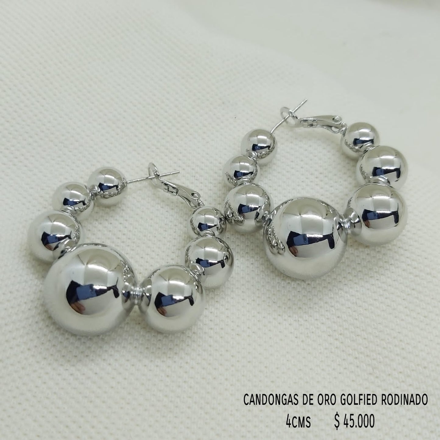 Candongas de oro golfield rodinado 4cms