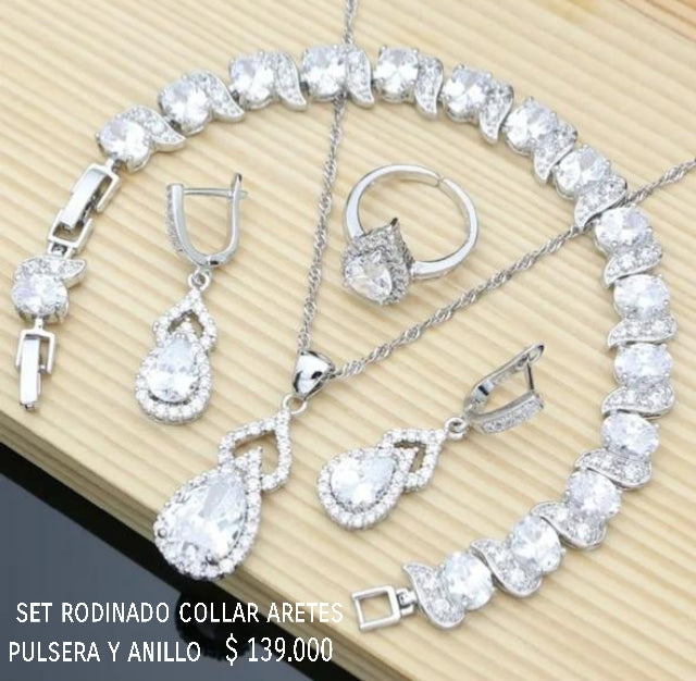 Set rodinado collar aretes pulsera y anillo