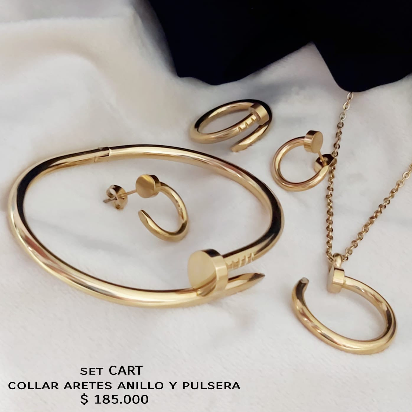 Set CART anillo collar aretes y pulsera acero inox