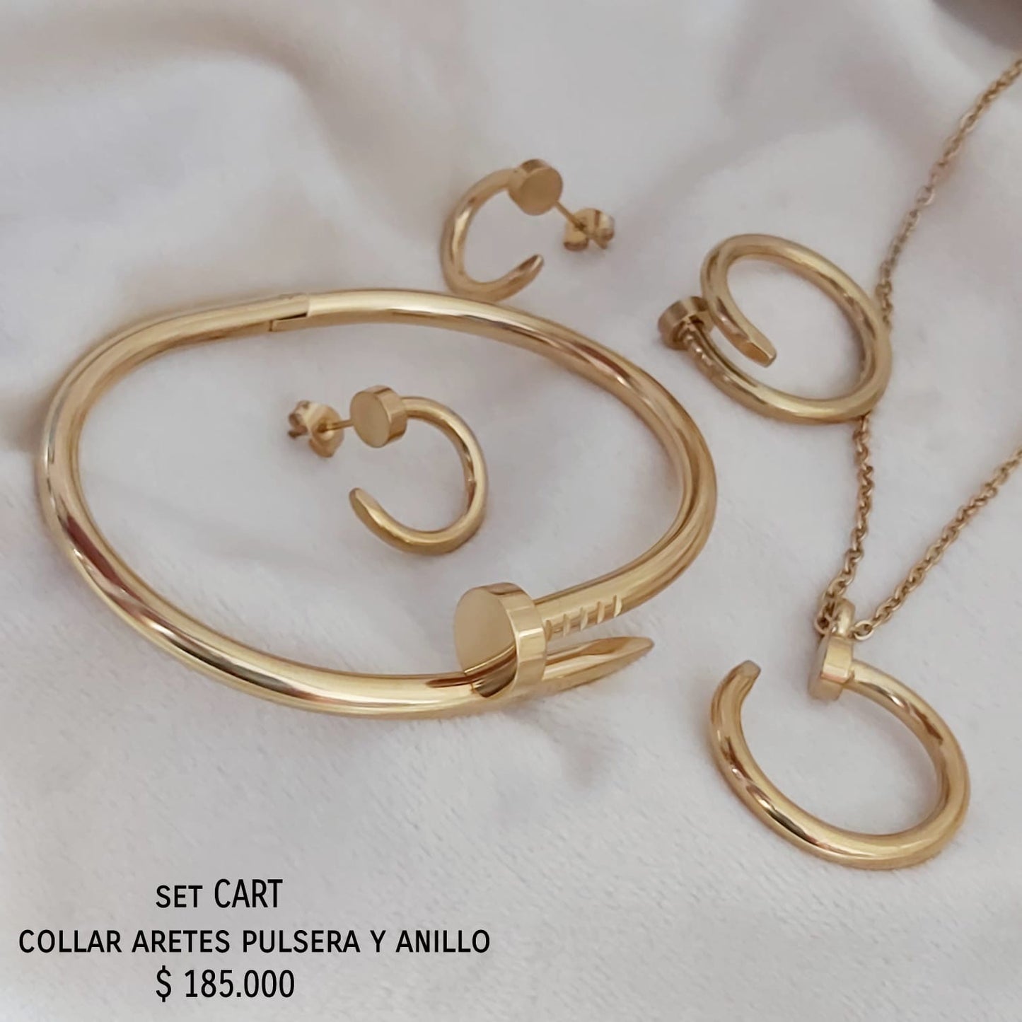 Set CART anillo collar aretes y pulsera acero inox