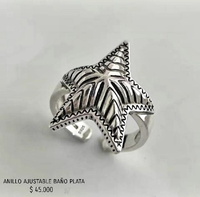 Anillo ajustable con baño plata