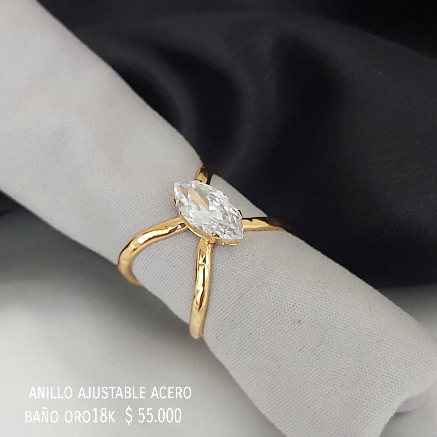 Anillo ajustable acero inox baño oro18k