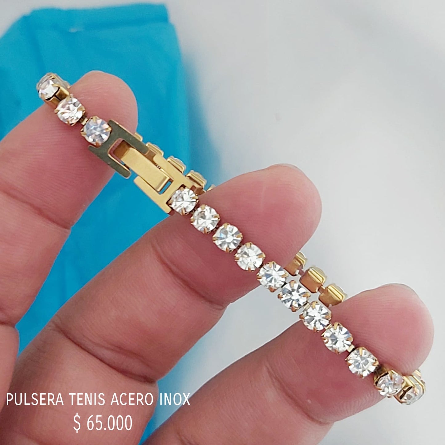 Pulsera tenis acero inox dorada