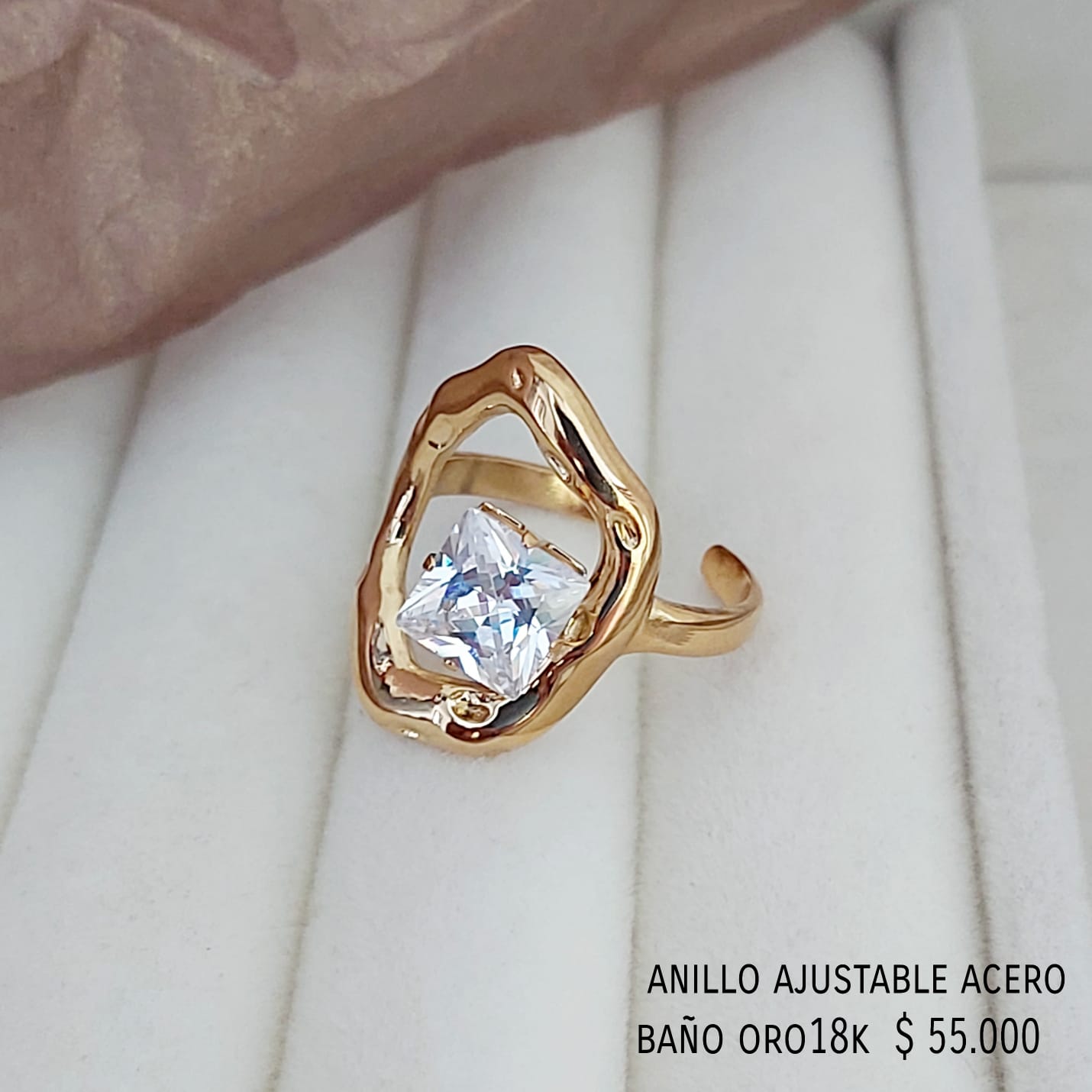Anillo ajustable acero inox baño oro18k