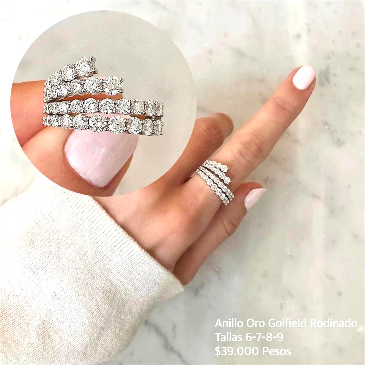 Anillo de oro golfield rodinado