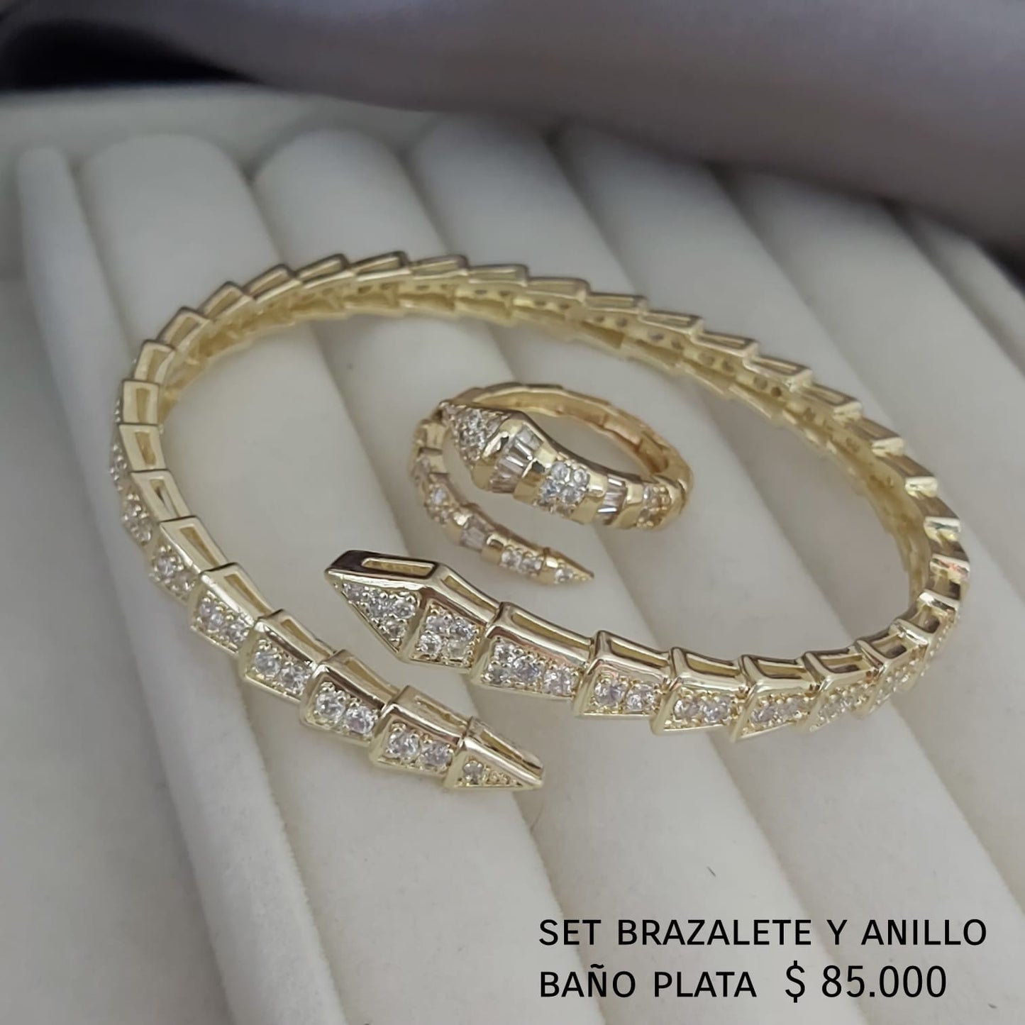 Set brazalete y anillo baño plata