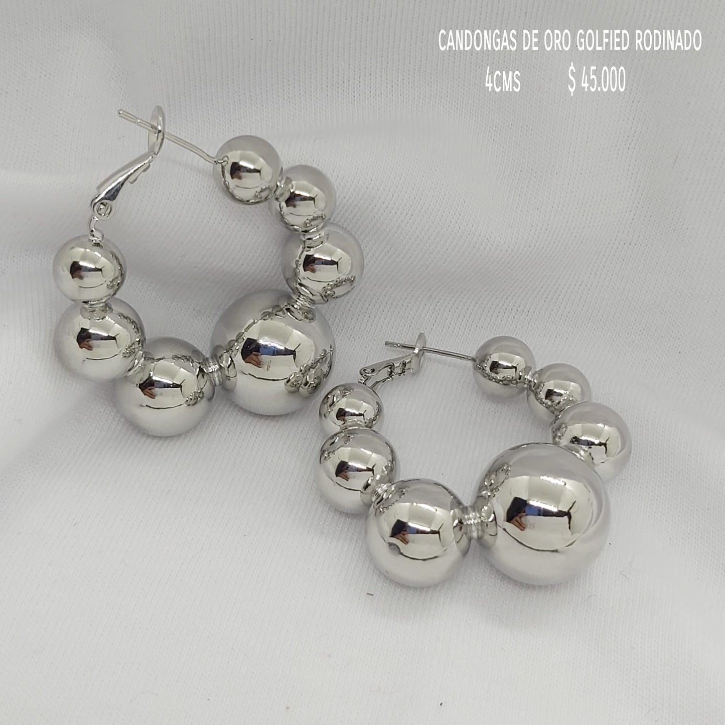 Candongas de oro golfield rodinado 4cms
