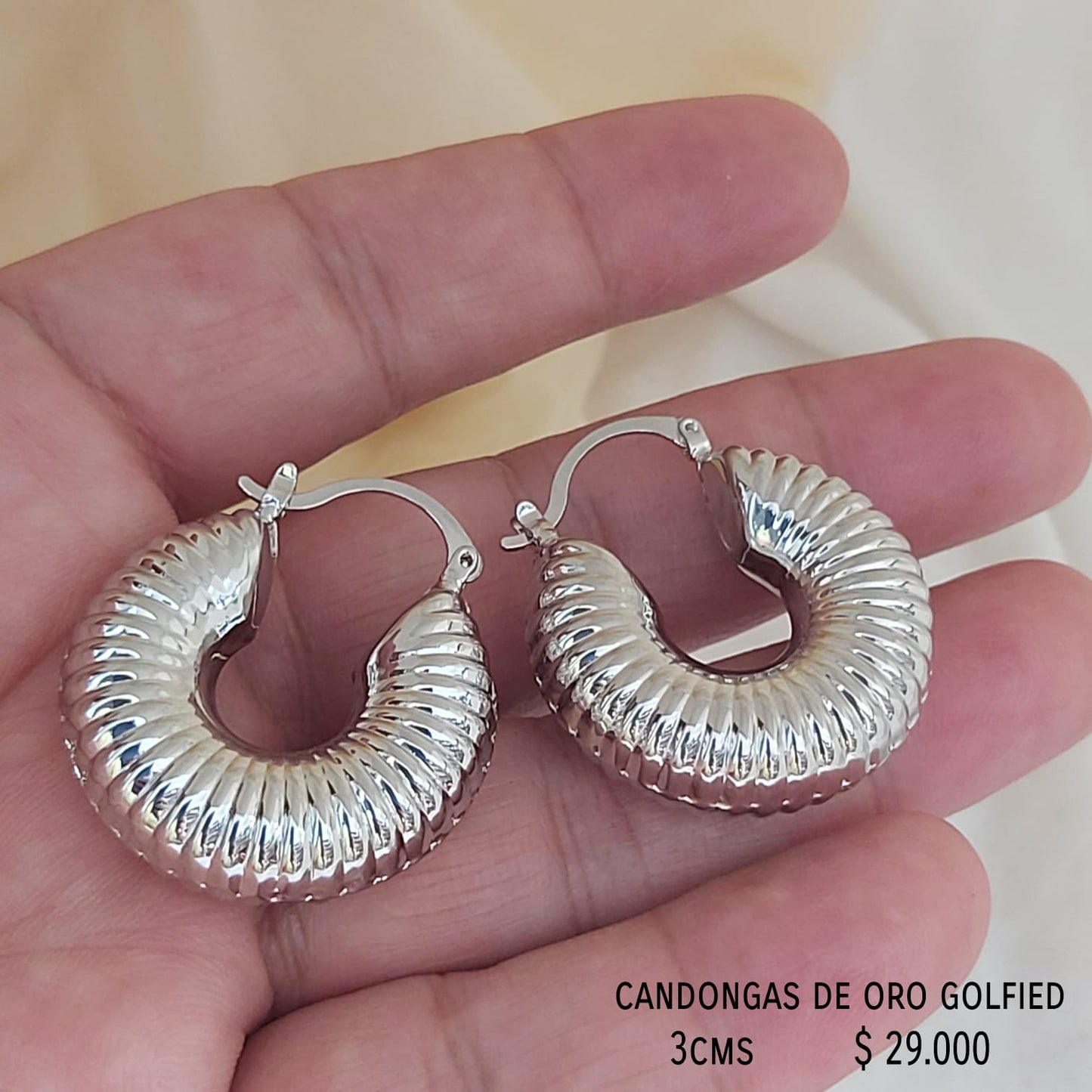 Candongas de oro golfield rodinado 3cms