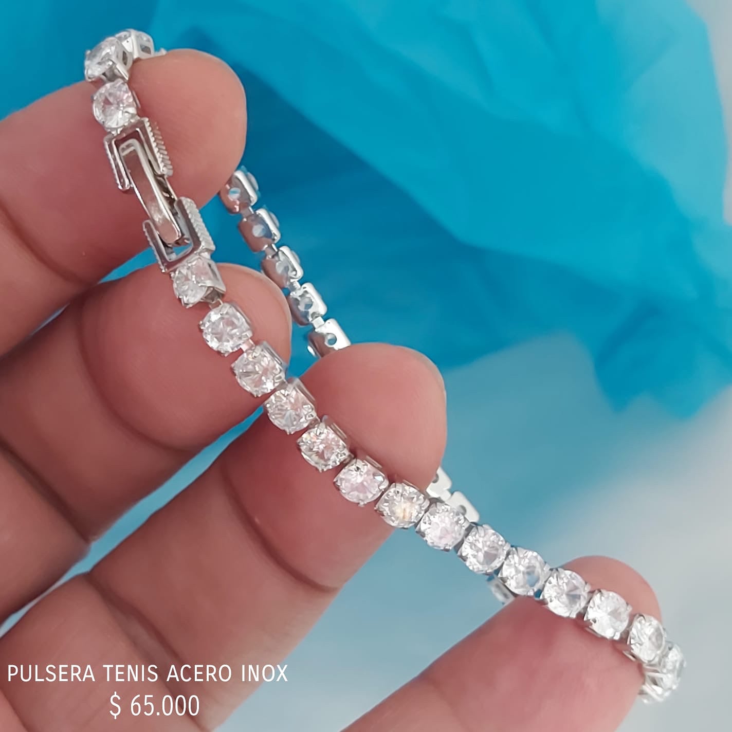 Pulsera tenis acero inox plateada