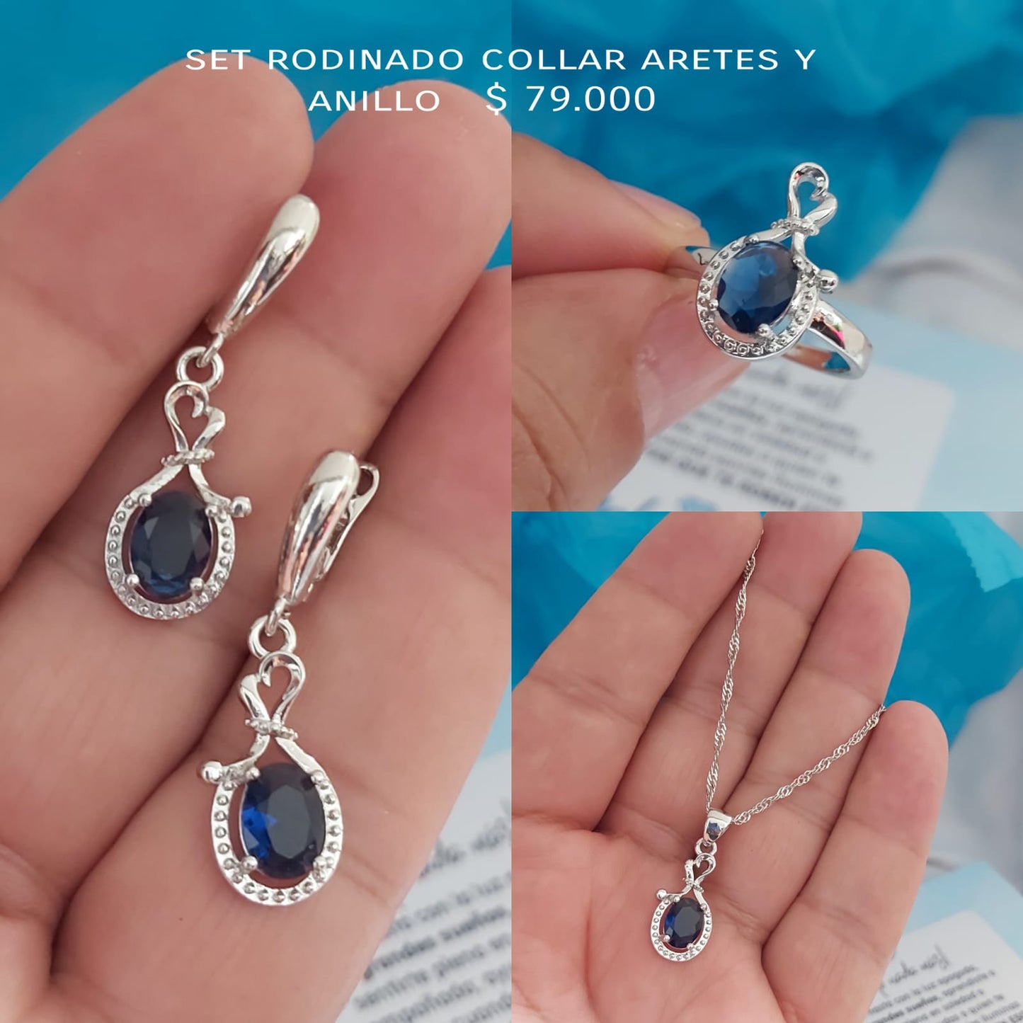 Set rodinado collar aretes y anillo