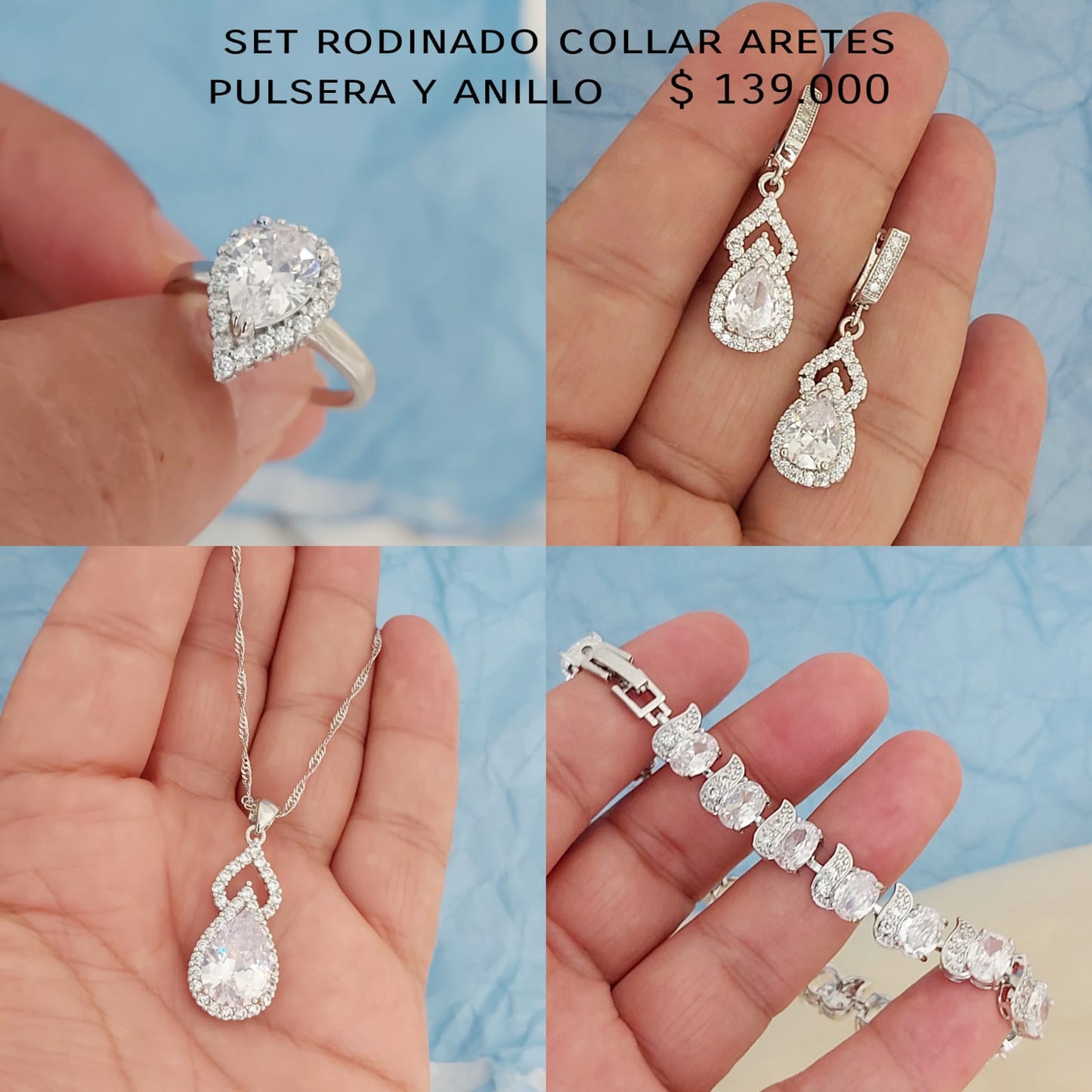 Set rodinado collar aretes pulsera y anillo