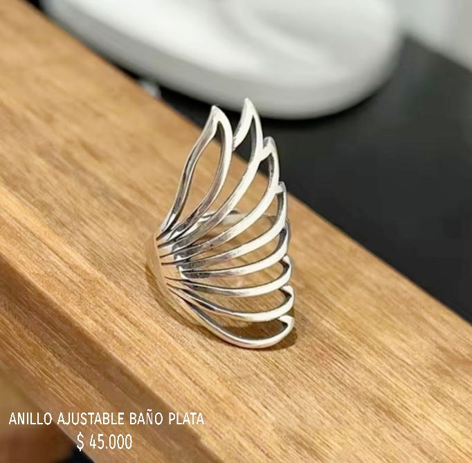 Anillo ajustable con baño plata